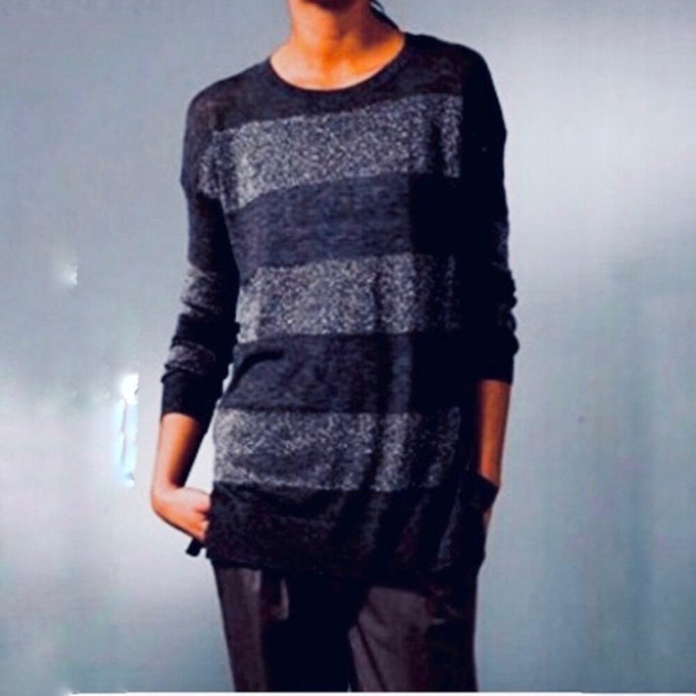 Vince Cashmere Rugby Stripe Sweater Size M Metallic Knit Preppy Academia Office